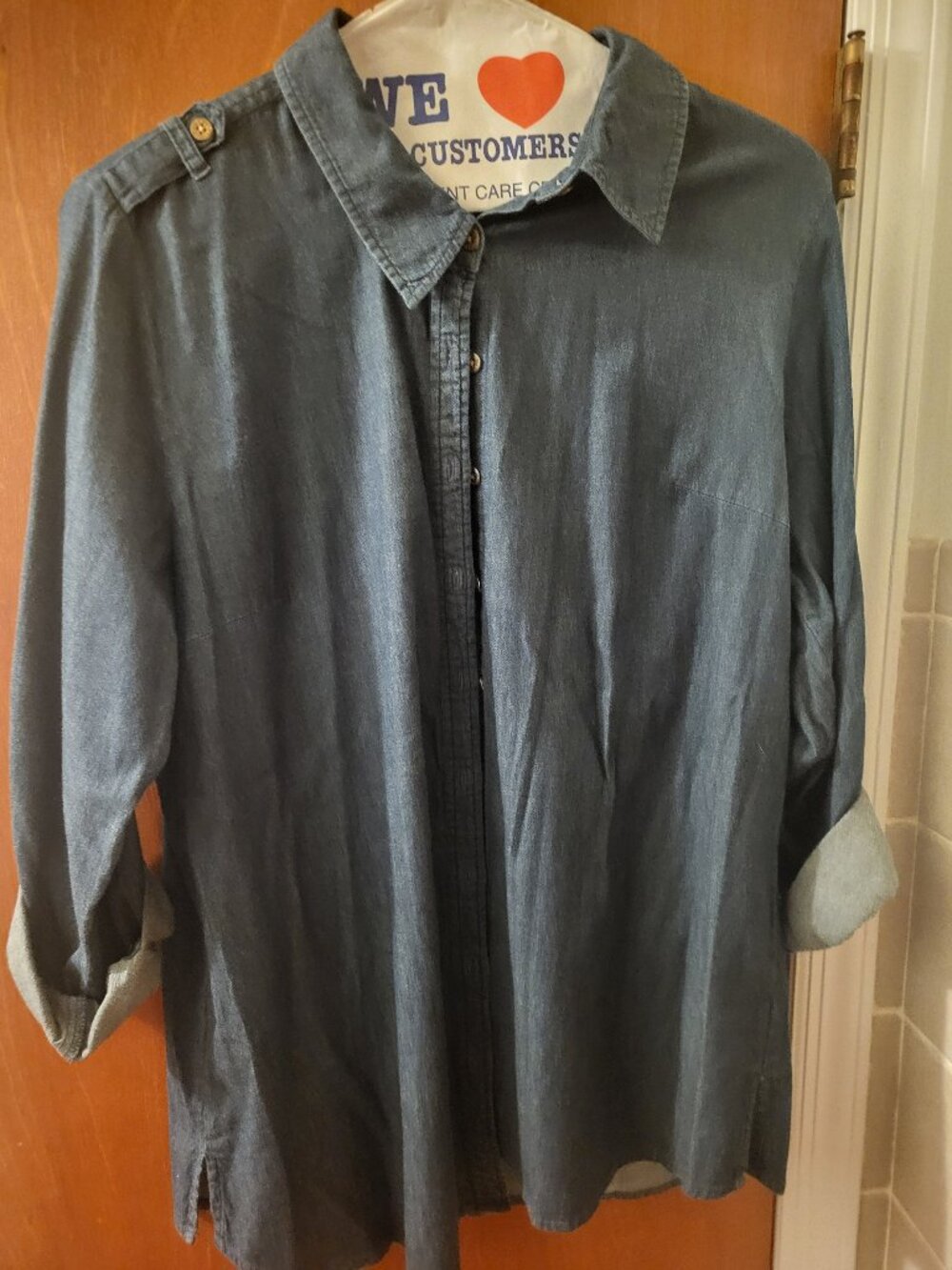 Denim & Co Denim Button Front Big Shirt (Large)